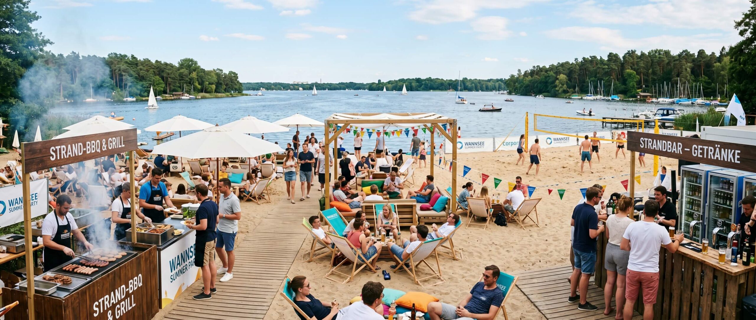 Beachparty am Wannsee mit BBQ und Lounge-Bereich